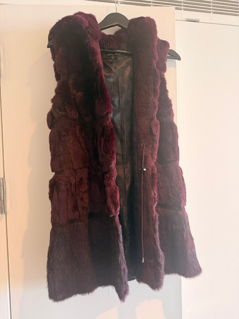 Belle Fare Maroon Rex Rabbit Fur Hooded Vest